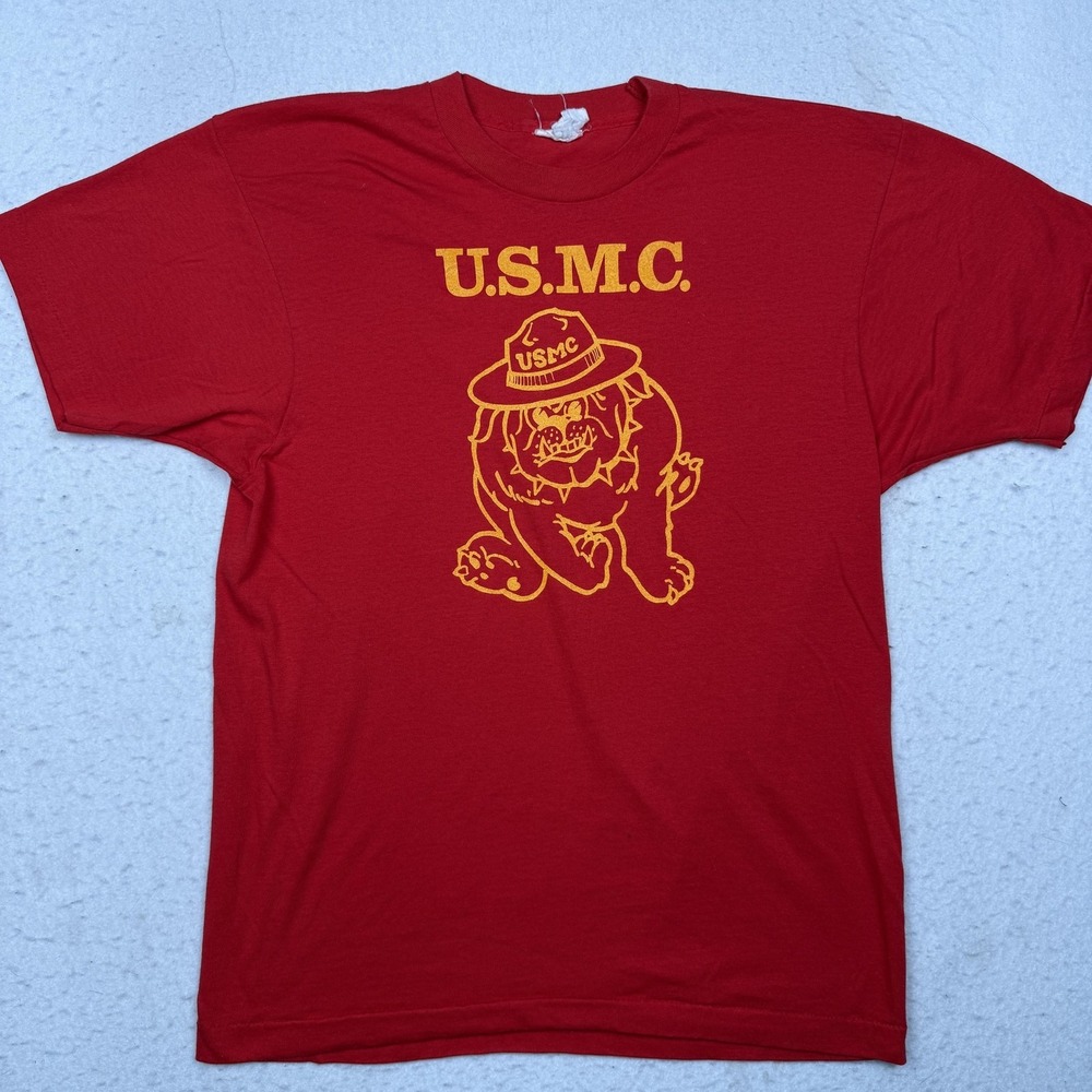 Vintage USMC Marine Bulldog Shirt Mens Large Red Back Off Graphic Tee‎ DUX